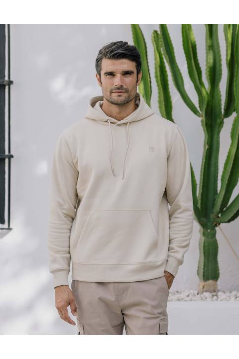 SUDADERA CANGURO BEIGE CON...